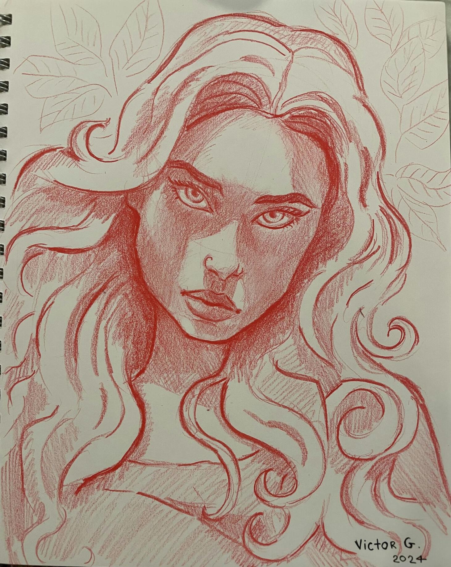 Red Coloring Pencil Portrait Study