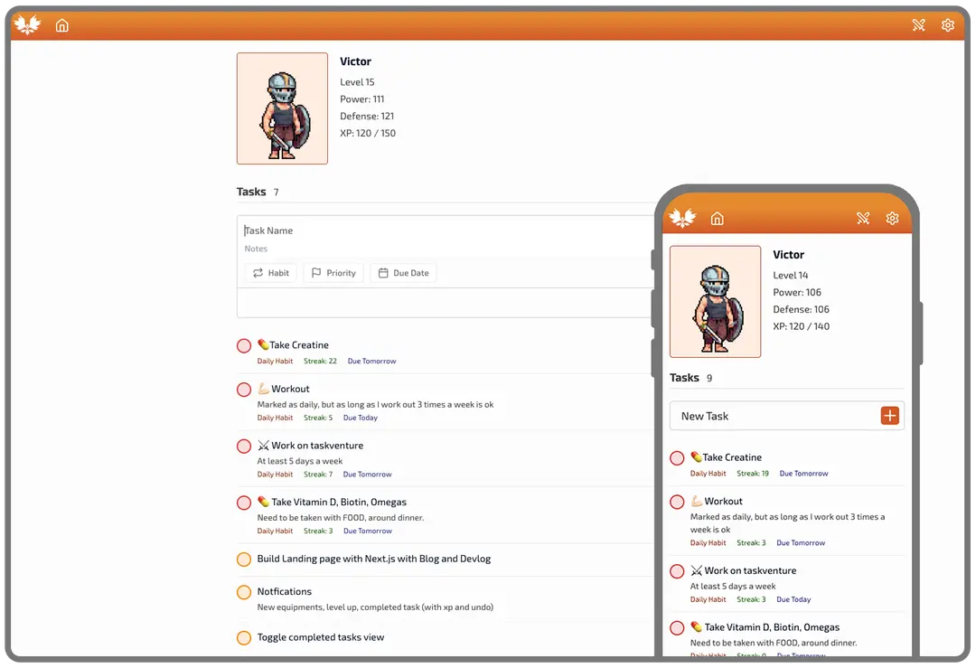 Taskventure app example screenshot